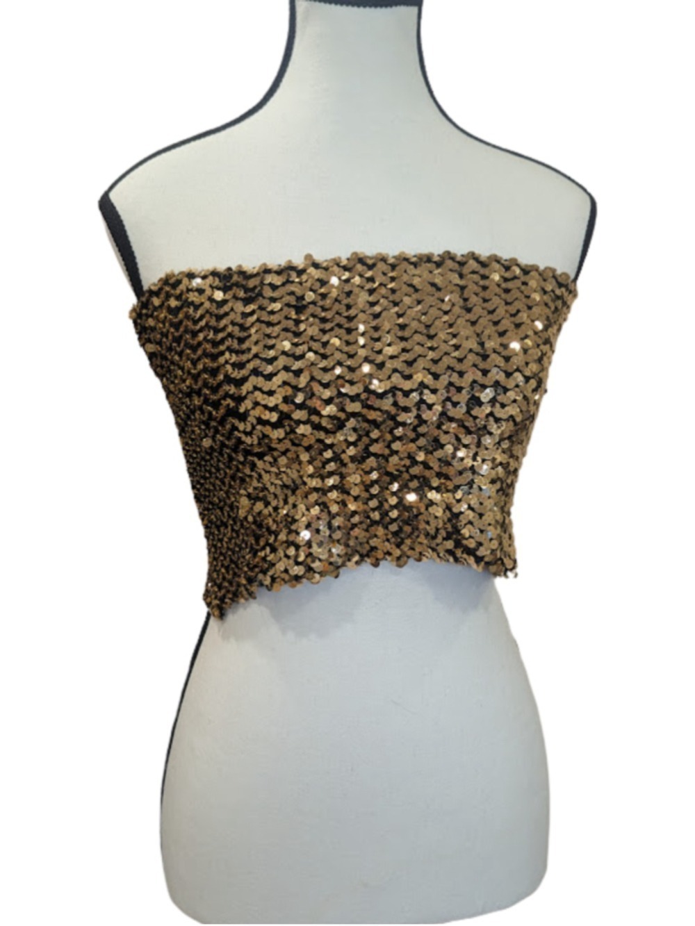 Gold Sequin Tube Top Mini Skirt Stretch Festival Y2K Party Clubwear OS
